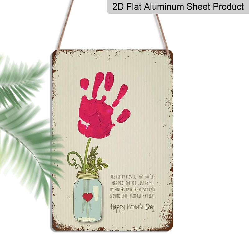 

2D Flat, 1pc Happy Mother s Day Handprint Flower Aluminium Sign - 8 x12 Rustic Floral Decor, Handprint Art, Perfect for Mother s Day Gifts & Home 20*30cm