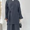 Loriya 2024 Solid Color Casual Lace-Up Dubai Abaya Set (Top & Skirt) LR807