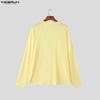 INCERUN Oversized Men Round Neck Long Sleeve Texture Plain Buttons Casual T-shirts Tops