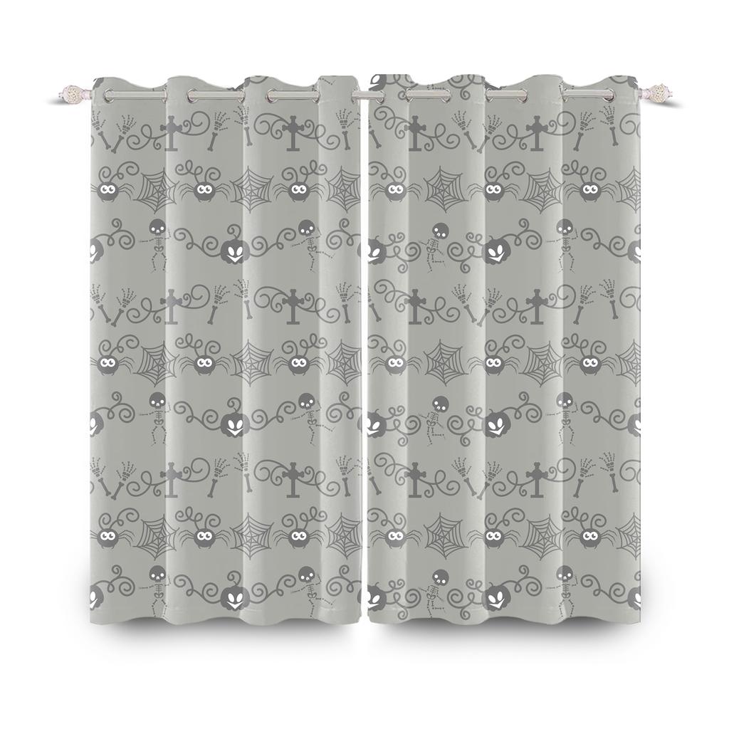 2pcs/set Horror Halloween Window Curtain Bat Spider Pumpkin Ghost Haunted House Home Decor Blackout Polyester Fabric Curtains