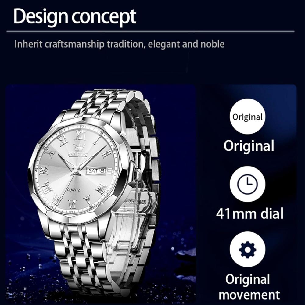 Iqiyi OlevS Men S Analog Quartz Waterproof buSineSS Watch Silver White 9990