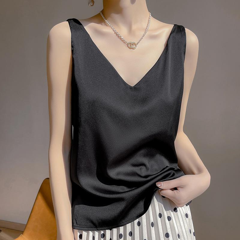 Acetic Acid Satin V-neck Suspender Vest for Women In Summer New Fashionable and Versatile Imitation Silk Inner Sleeveless Top
