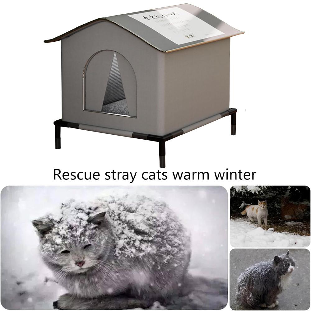 Stray Cat Houses with Mat Waterproof Winter Warm Foldable Washable Pet Cave Sleeping Beds for Outdoor Cats Small Dogs Puppies
