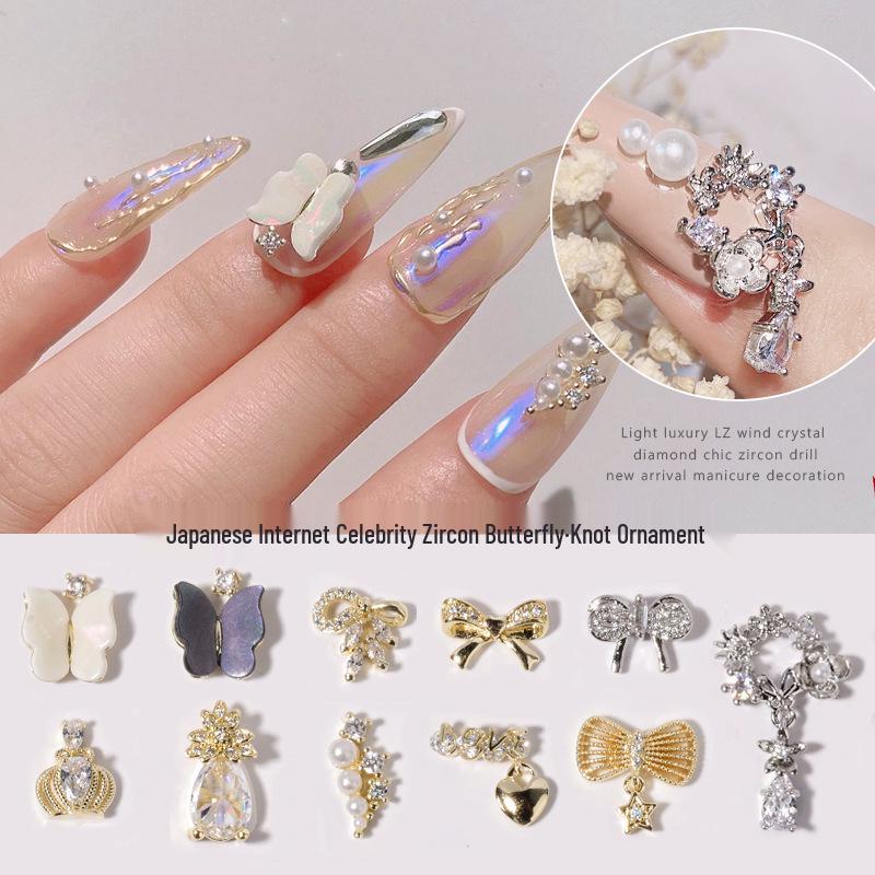 Luxury Zirconia Rhinestone Bow Nail Art Accessories