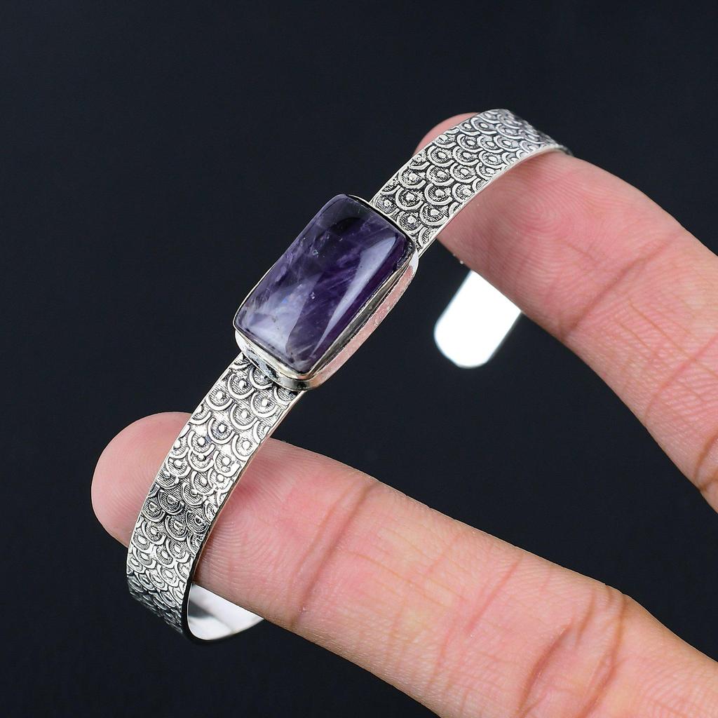 Anniversary Gift For Her Natural Star Amethyst Bangle Adjustable 925 Silver