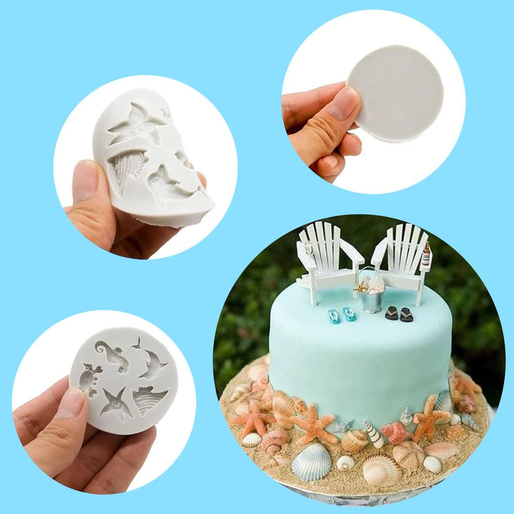 4PCS Marine Theme Fondant Silicone Mold Seaweed Sea Fish Crab Coral Conch Sea Shells Shape DIY Handmade Baking Tools