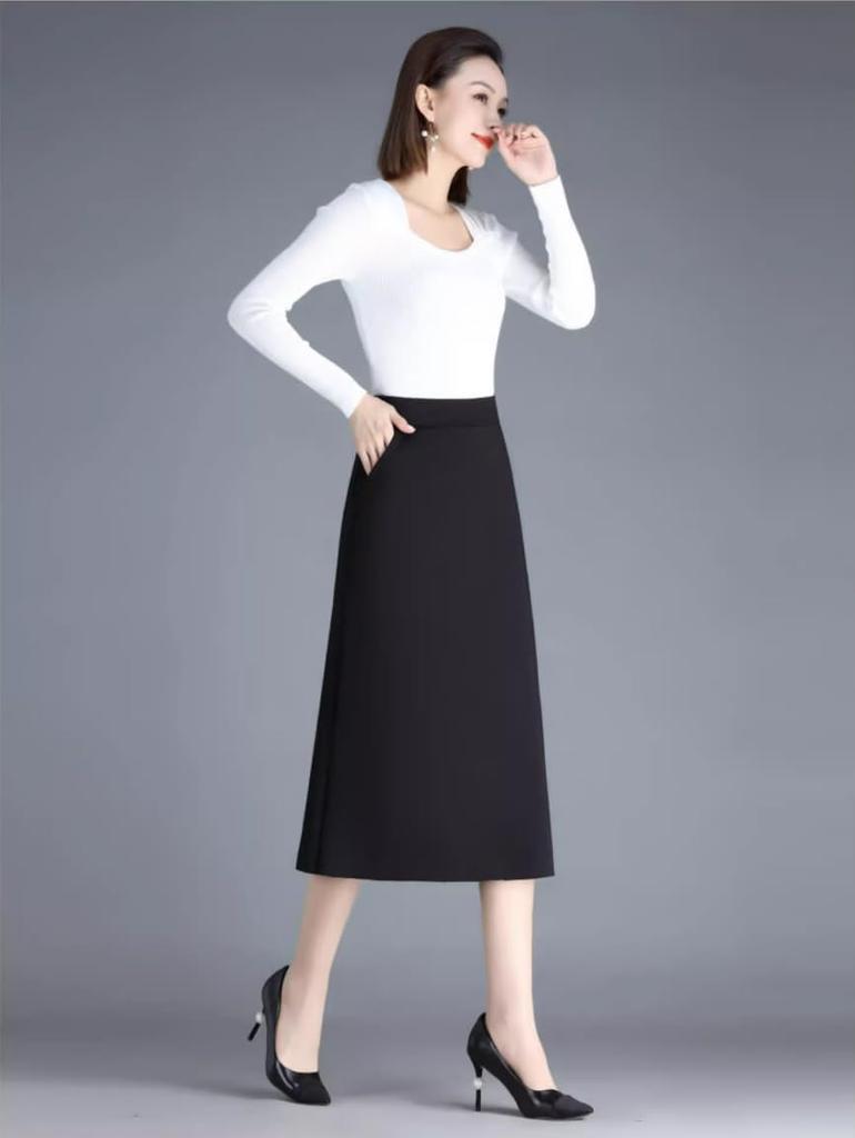 Syvent Plus Tight Back Solid Office Work 12F322 Knee-Length Skirt, Size, Adult, Above-the-Knee, Skirt, Simple, High-Waisted, Slit, Color, Lady,