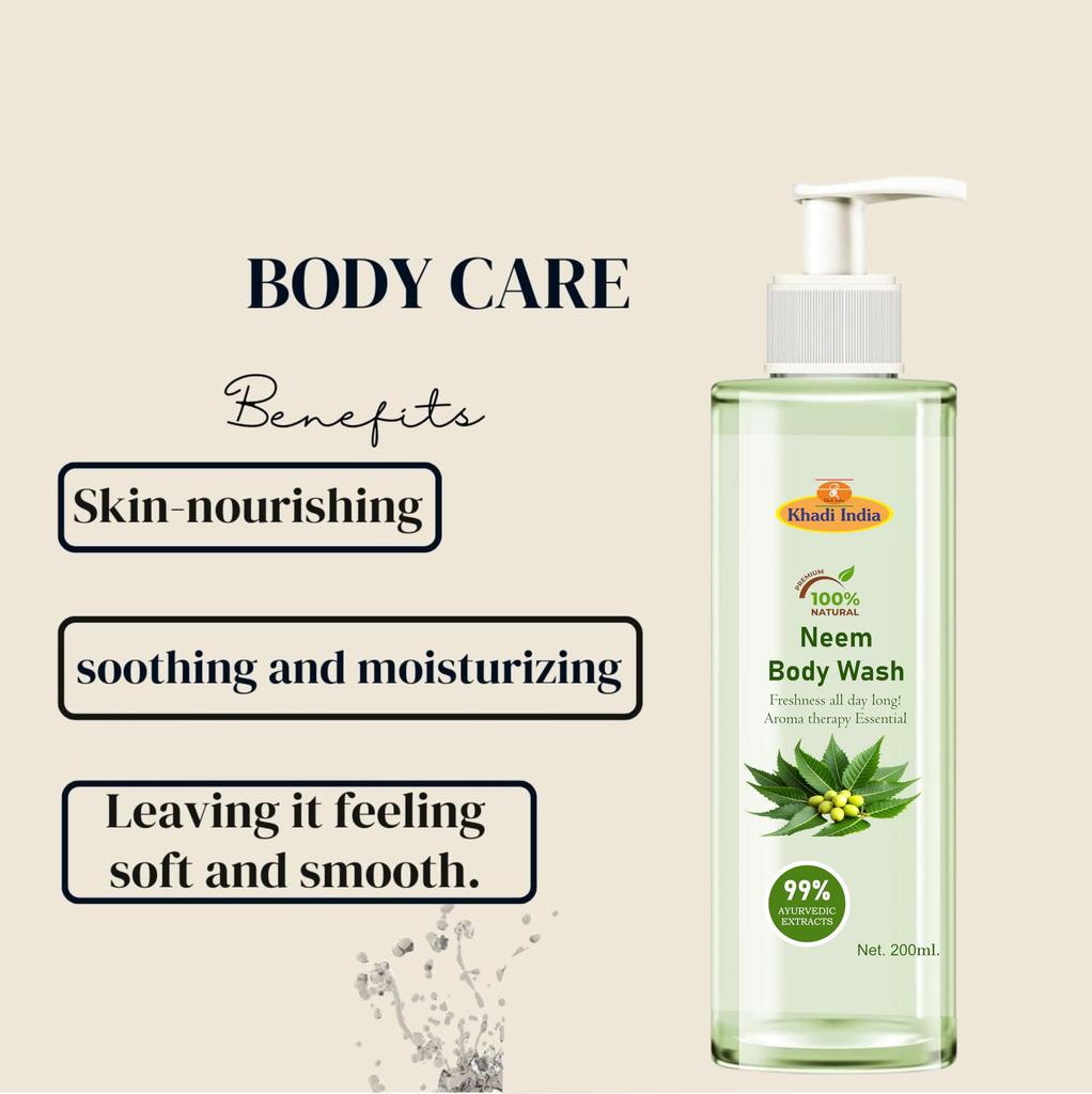 Khadi 100% Pure Natural Ayurvedic Neem Bodywash For Healthy & Refreshed Skin | Shower Gel For Soft, Nourished & Glowing Skin | Herbal | Paraben-f