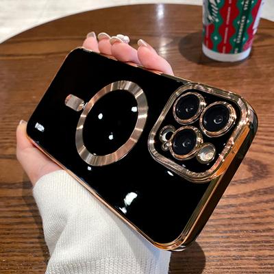 For Magsafe Magnetic Square Plating Bumper Case For Iphone 11 12 13 14 Pro Max Luxury Silicone Lens Protective Cover 14 Pro Max