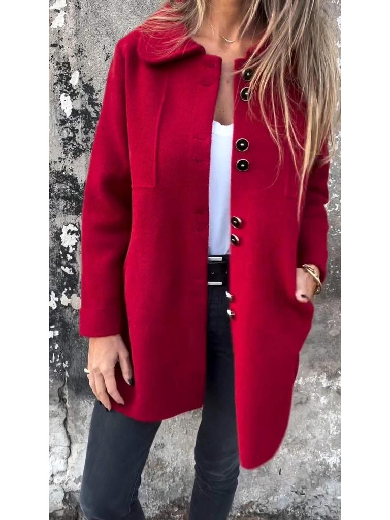 Abrigo de Lana Casual de Otoño/Invierno para Mujer 2024 con Solapa y Botonadura Sencilla