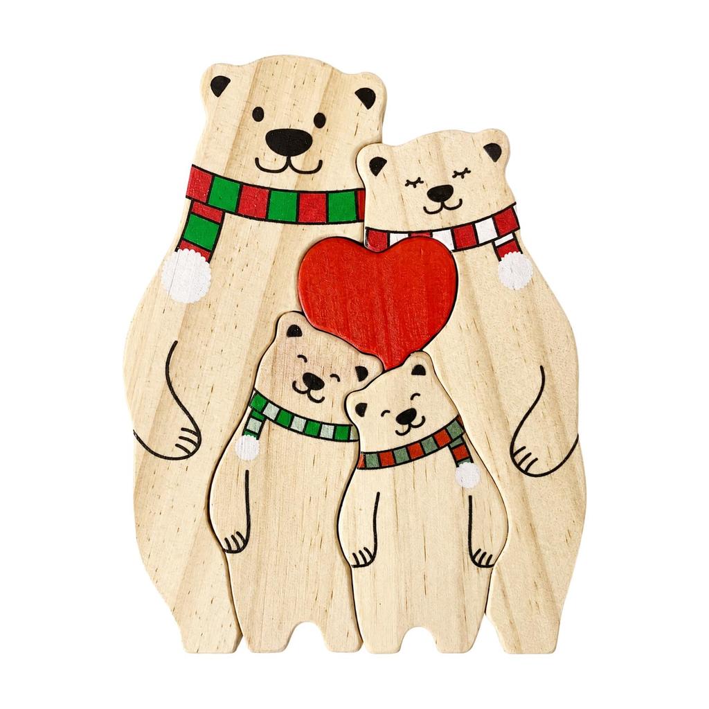Wooden Bear Ornament with Engraved Names Animal Family Puzzle Customizable