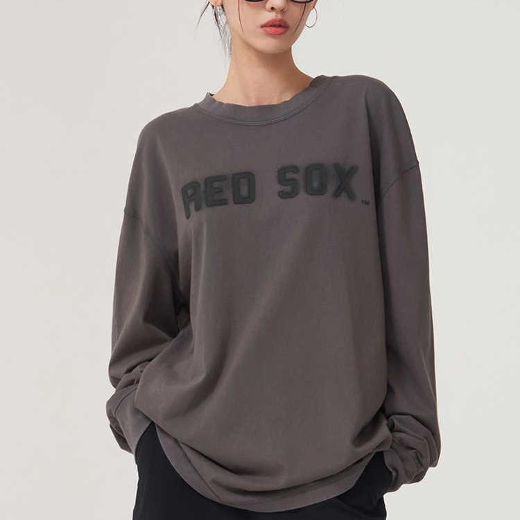 MLB Boston Red Sox Vintage Crew Neck Letter Drop Shoulder Long Sleeve T-Shirt Unisex T-Shirt Dark-Charcoal 3ATSB2051-43CGD