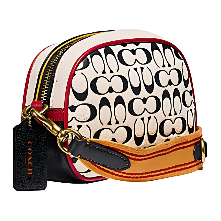 Coach Camera 19 Graffiti Print College Style Badge Leather Camera Bag Women Shoulder Bag White 4888-B4DMH