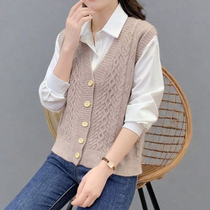 Sweater Vest Women Sleeveless v-Neck Knitted Vests Pullover Vest Female Jumper Pull Femme