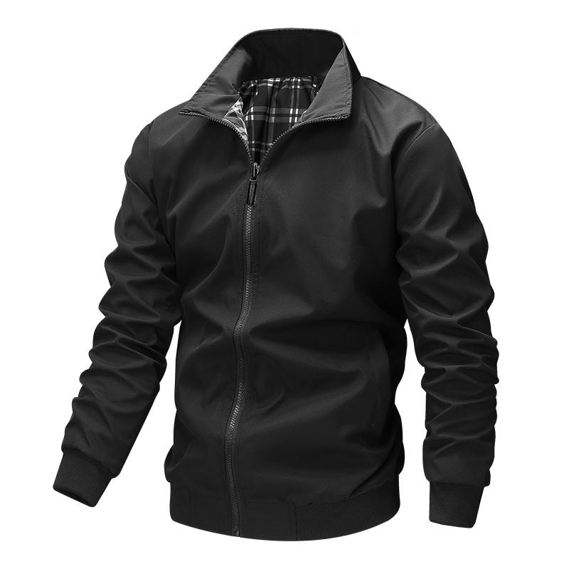 

EU Size Men s Jacket Autumn Casual Full Zip Windbreaker Man Solid Color Bomber Jacket New in Outwears Business Stand Collar Coat M чорний