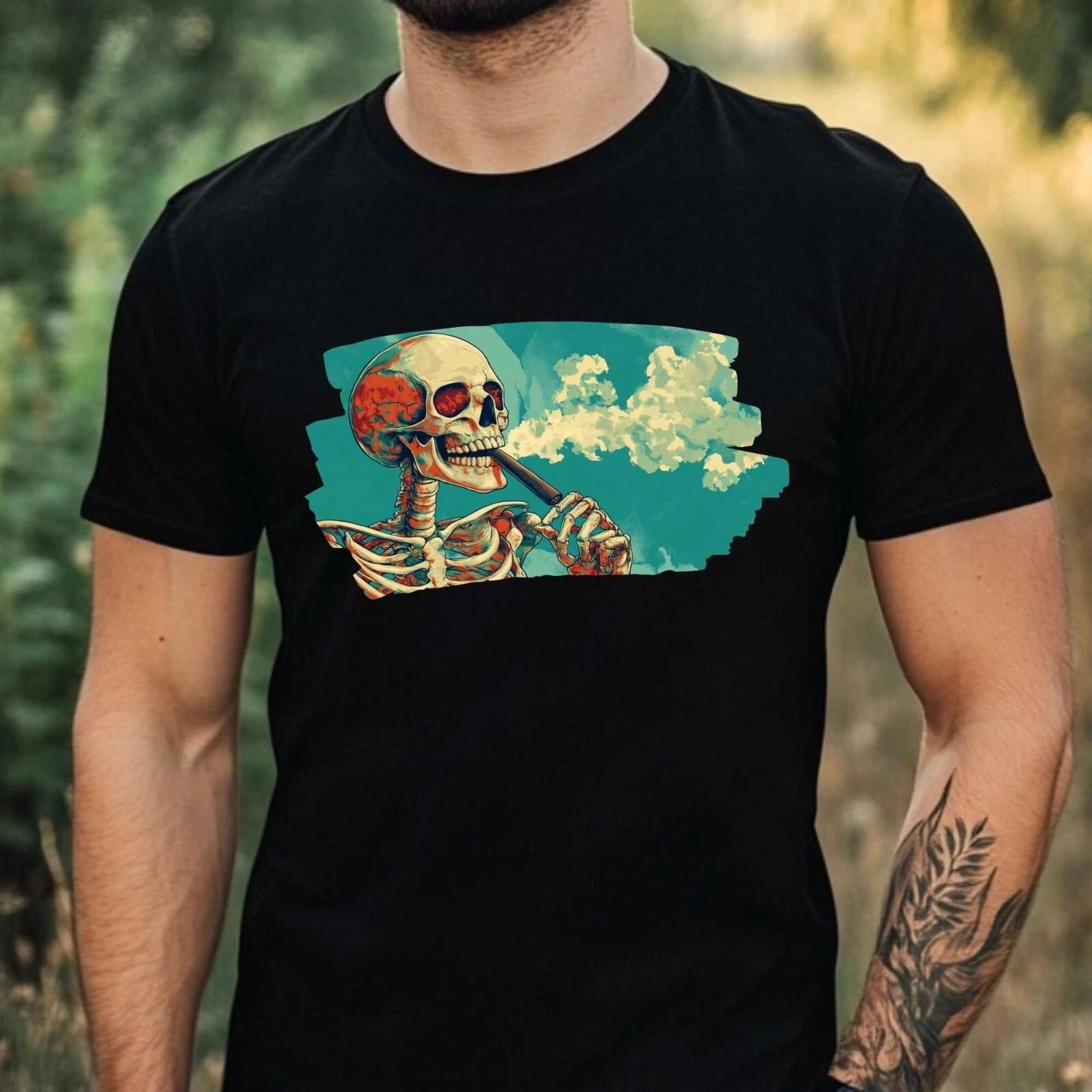 T-Shirt Herren Skelett Raucht Motiv Baumwolle Größe XS bis 5XL XXL