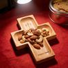 Wooden Prayer Bowl 4-Compartment Serving Tray for Bread Cakes Fruit And Desserts Reusable Dinnerware for Family Gatherings Party Supplies