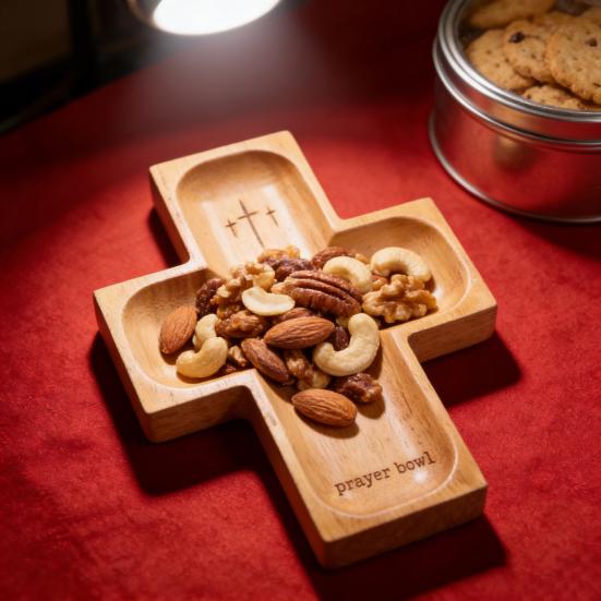 Wooden Prayer Bowl 4-Compartment Serving Tray for Bread Cakes Fruit And Desserts Reusable Dinnerware for Family Gatherings Party Supplies