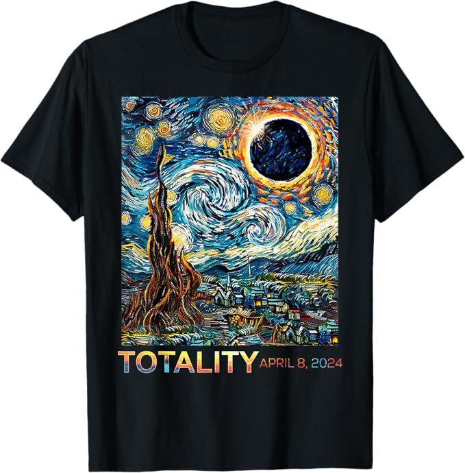 

Total Solar Eclipse 2024 Starry Night Painting Van Gogh Unisex T-Shirt Unisex T-Shirt S