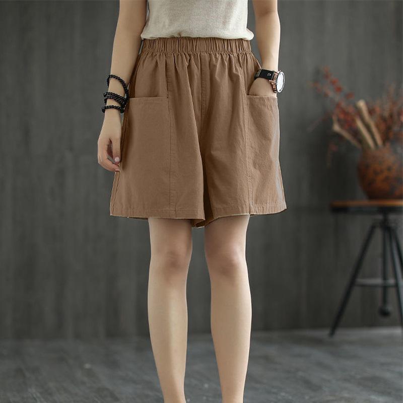 Summer Cotton Shorts Women's Fashionable Simple Pocket Large Women's Straight Shorts