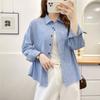 Autumn Women Striped Shirts Long Sleeve Pocket Embroidery Turn-Down Collar Office Lady Tops Loose Female Clothes
