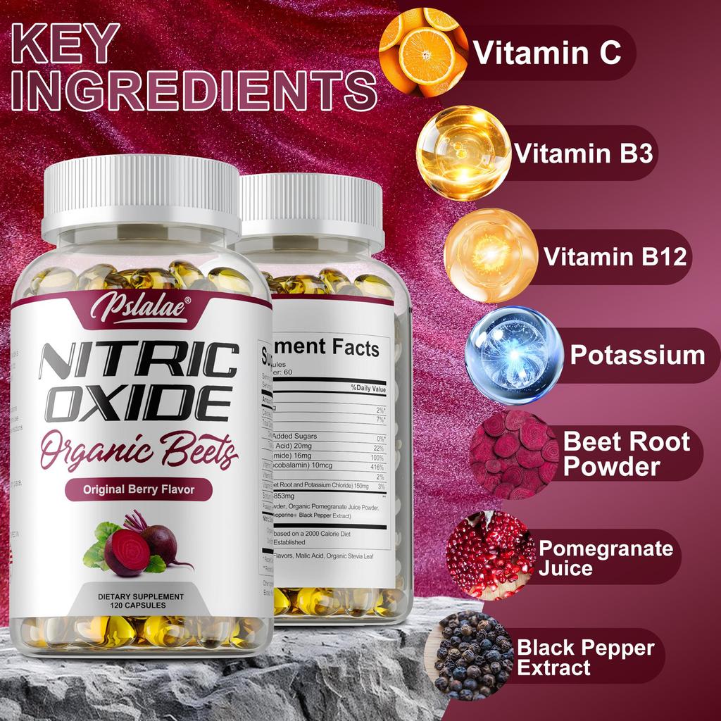 Organic Beetroot Nitric Oxide Dietary Supplement Is a Nitric Oxide Supplement That Promotes Energy, Heart Health, and Blood Circulation.