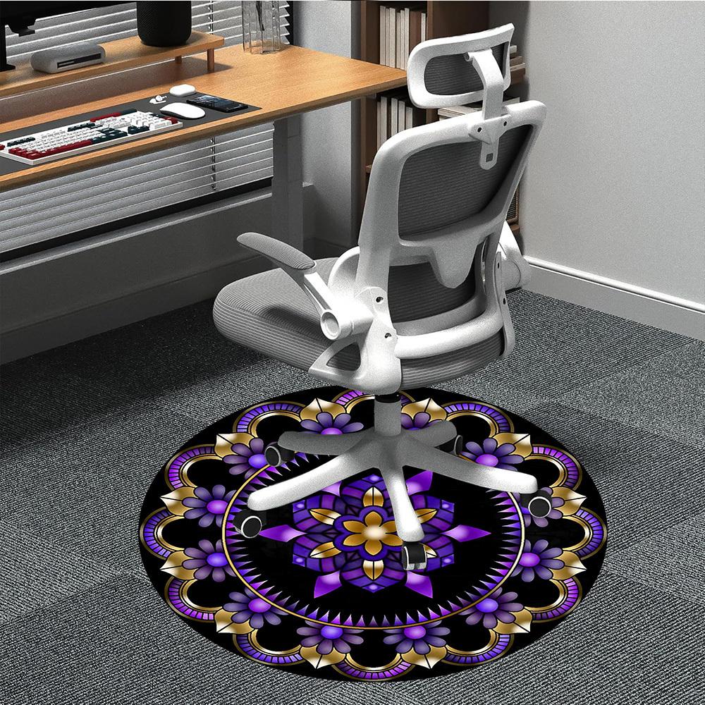 1pc Purple Floral Mandala Carpet, Round Non Slip Durable Large Size Office Carpet, Suitable for Office
