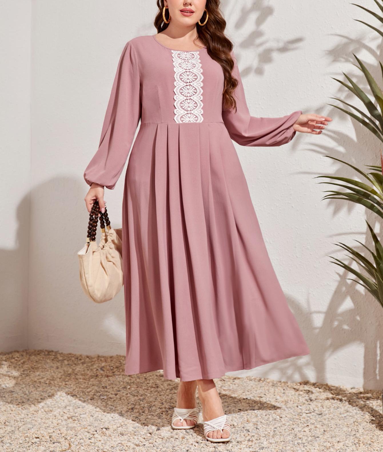 

Plus Size Autumn/Winter Pleated Long Skirt Dress for Women - Special Offer 0XL розовый