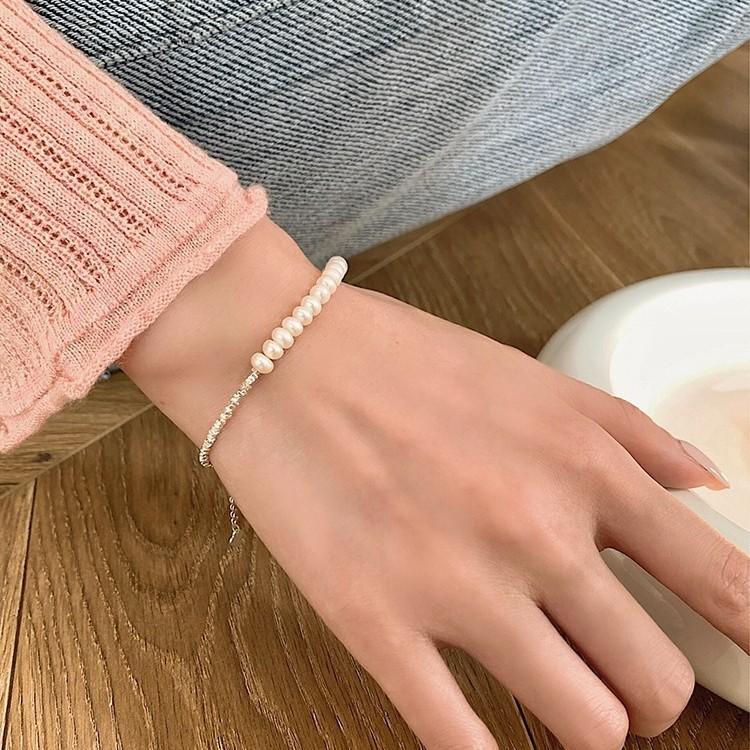 Copper Silver-Plated Small Freshwater Pearl Broken Silver Necklace Femininity Same Bracelet Necklace Set