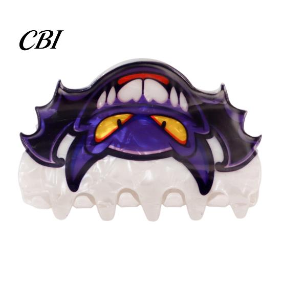 Shark Hair Claw Back Head Claw, Reinforced Clip with Elastic Base, Halloween Skull Bat Design Pumpkin Patterns for Bun Half-Tied Style Transparent