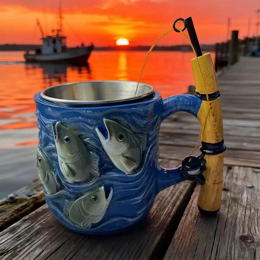 Der Traum des Anglers Keramiktasse 300ML Seltsame Angelrute Seltene Kaffeetassen Angelruten-Griff Hausparty Camping Bier Spezielles Trinken