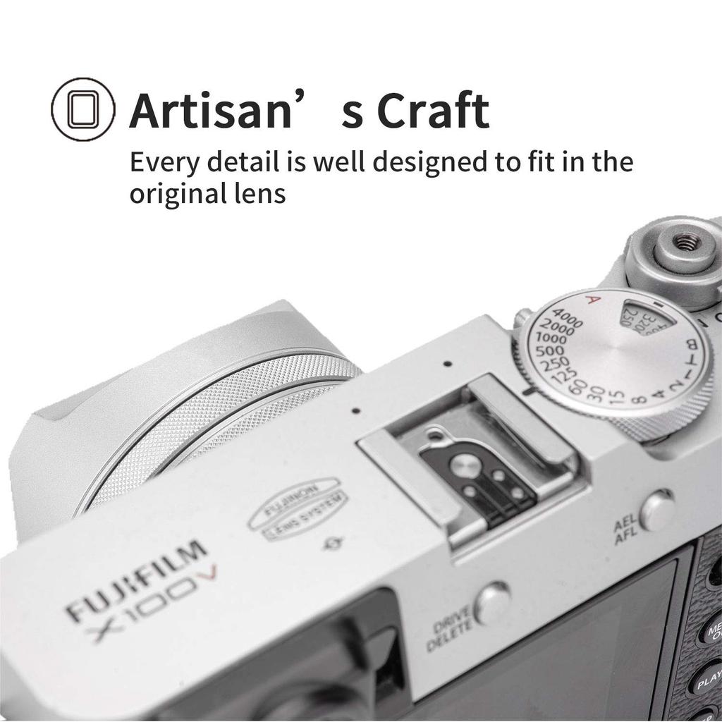 YC Onion Lens Hood Shade for Fujifilm X100V, Genuine FUJIFILM CHINA Accessory, Aluminum with 23mm Alloy Adapter Ring (Silver)