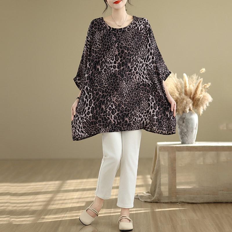 

Футболка свободного покроя с леопардовым принтом, свободного покроя, длинная, женская летняя футболка кофейный