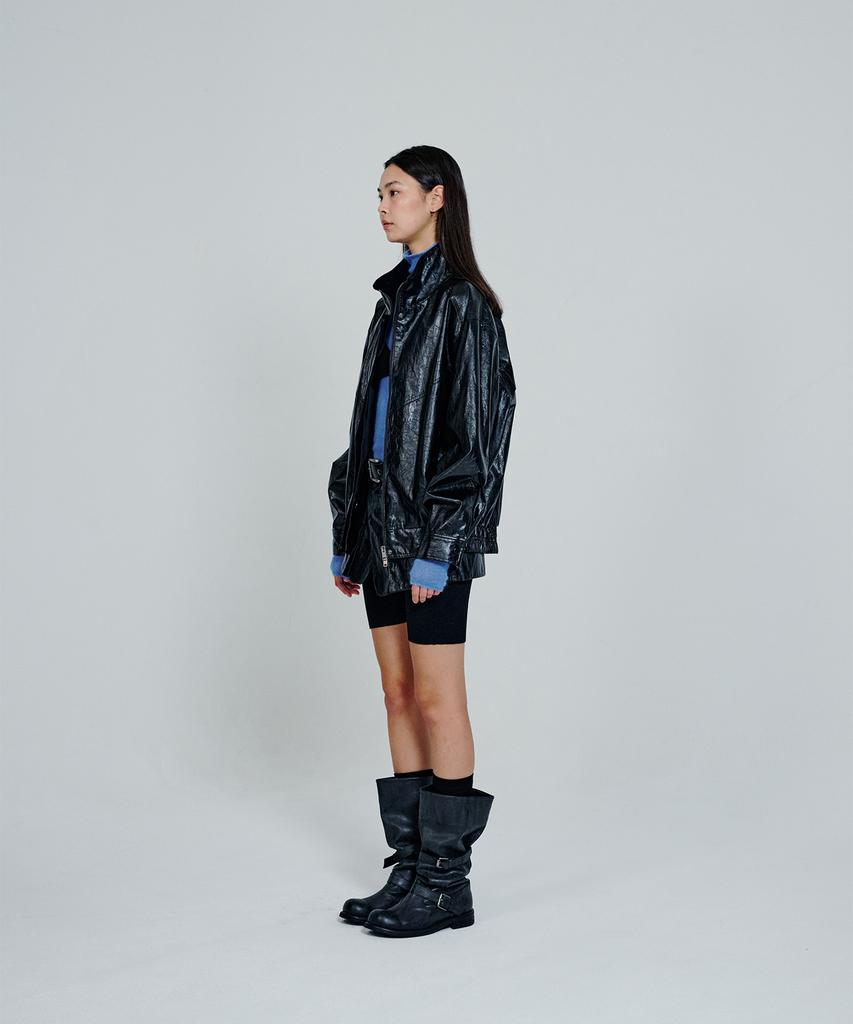 The Aétut Leather High Neck Jumper_Black