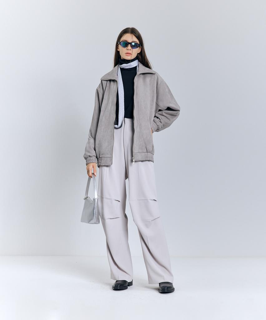 Ironyporno Whiteline 86-Iro253 Curved Bomber Suede Jacket Grey