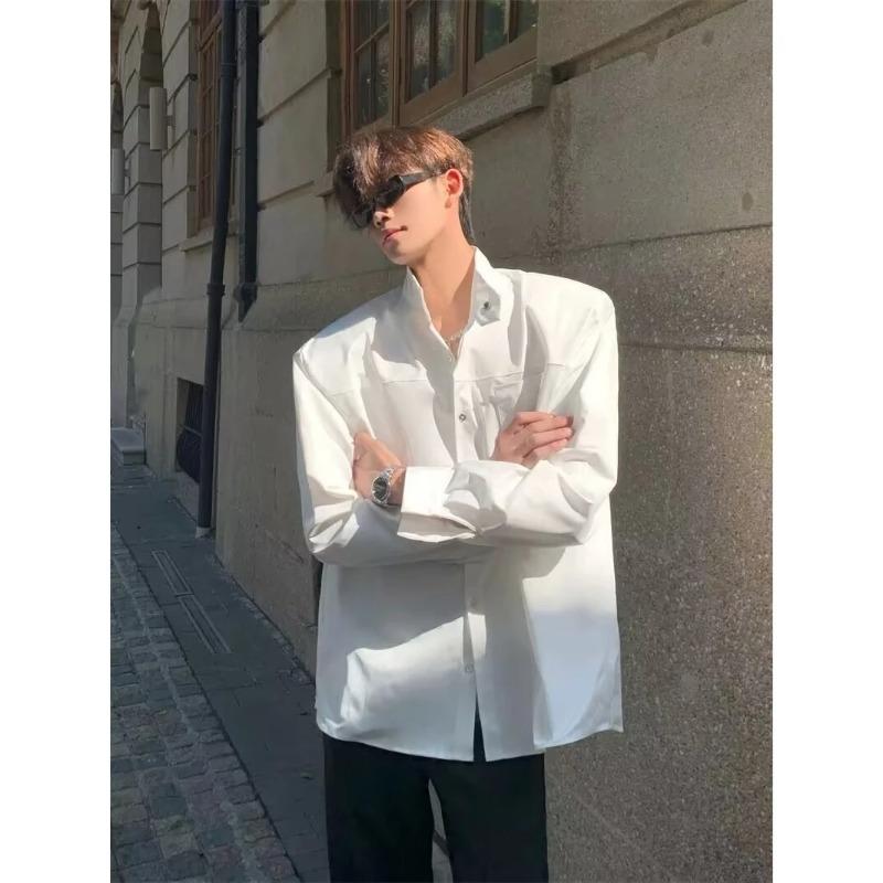 

Men s Oversized White Shirt Loose Fit Long Sleeve Casual Dress Top L білий