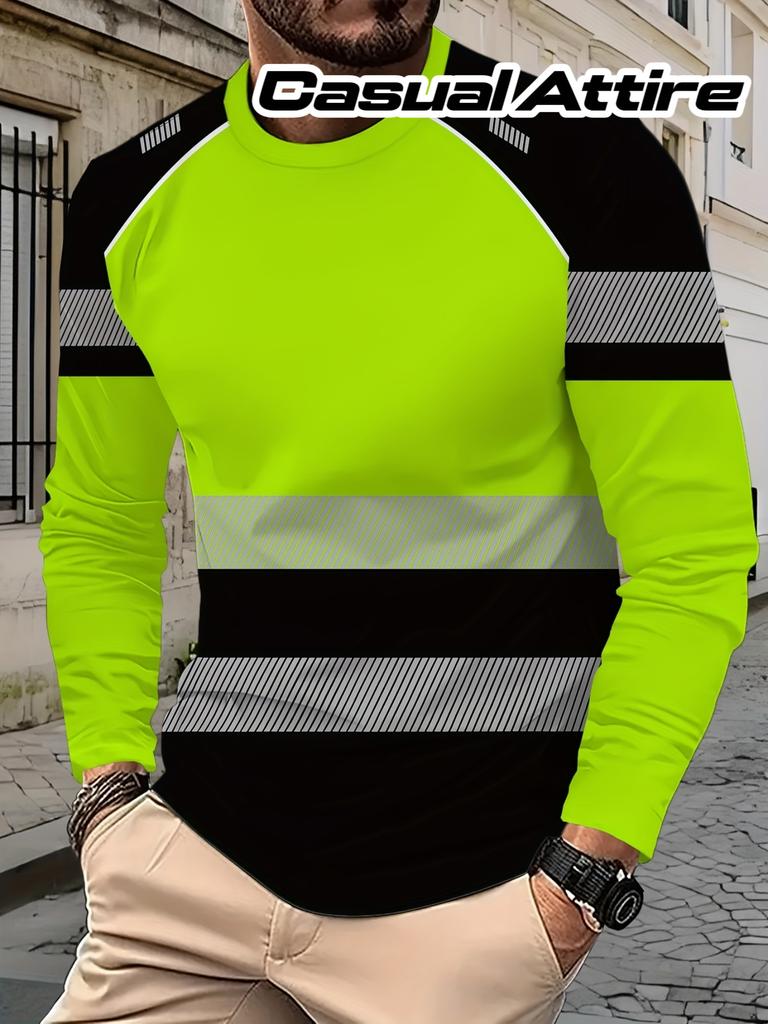 Nuova T-shirt da Lavoro da Uomo a Manica Lunga Stampata Nero Verde Neon