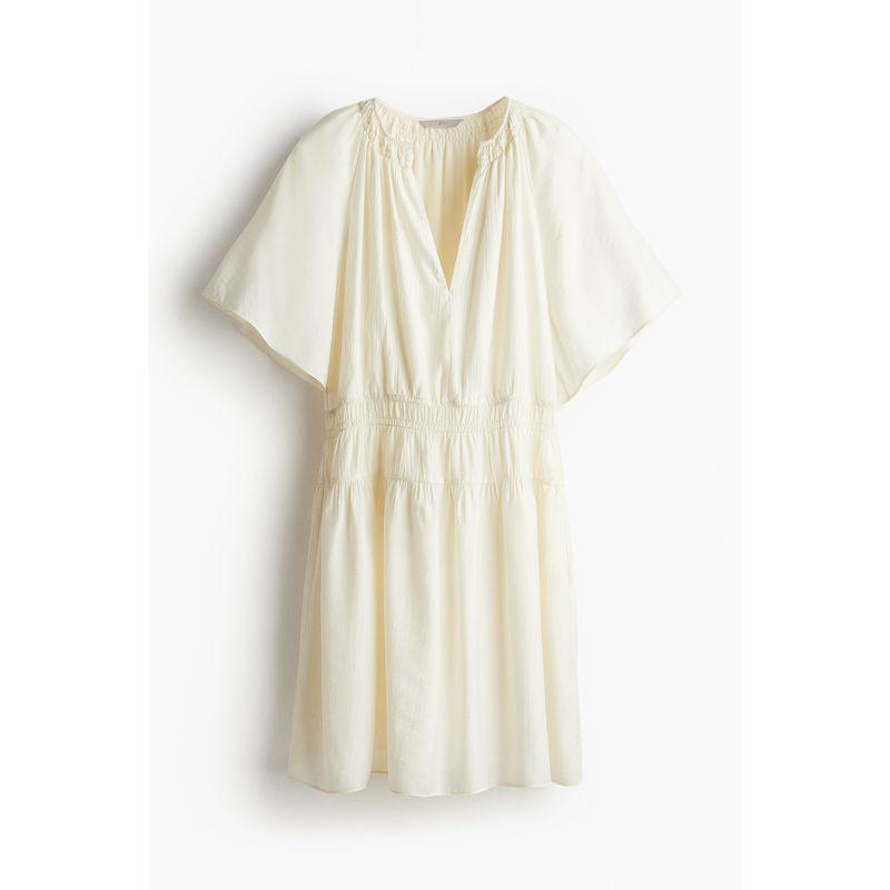 

HM Women s Clothing Dress Autumn Elegant Graceful V Neck Short Sleeve Waist-Controlled Loose Short Skirt 1228766 Cream color 170/104