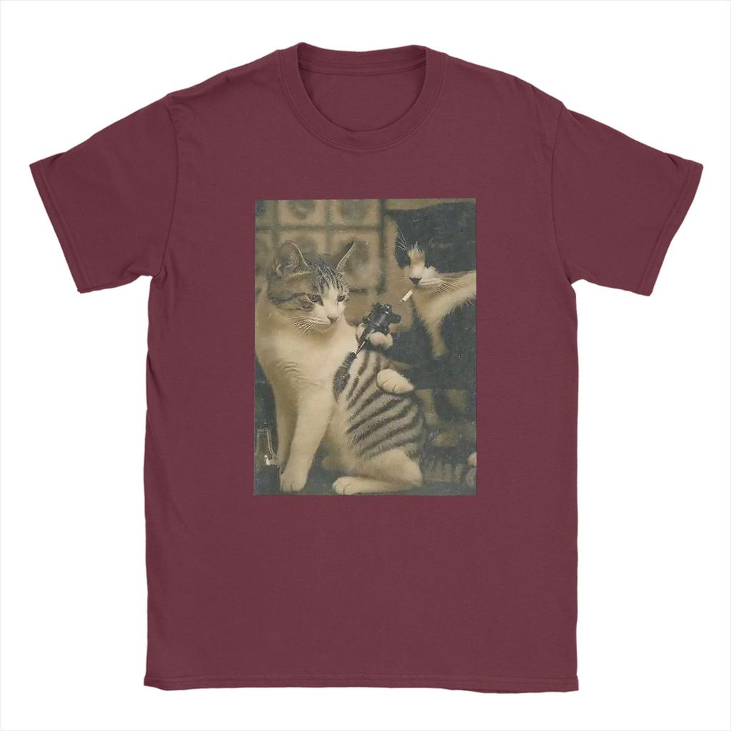 Funny cat Tattoo T Shirt Summer Harajuku TShirts Men Cotton O Neck Plus Size Clothing Short Sleeve Vintage Tops