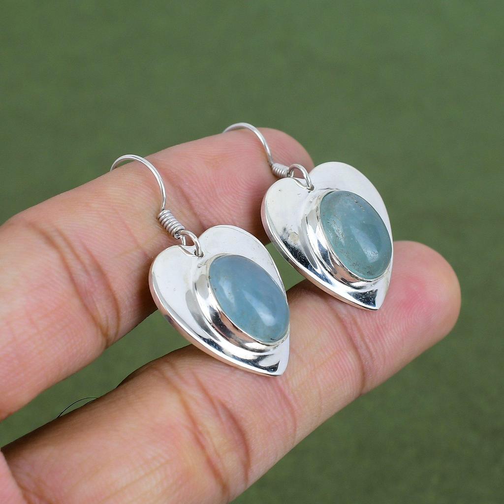 Boucle d'oreille Aigue-marine Boucle d'oreille en Argent Sterling 925 Bijoux en Pierre Précieuse Authentique Boucle d'oreille Faite à la Main Bijoux Aigue-marine Boucles d'oreilles Fines Cadeaux de Fiançailles
