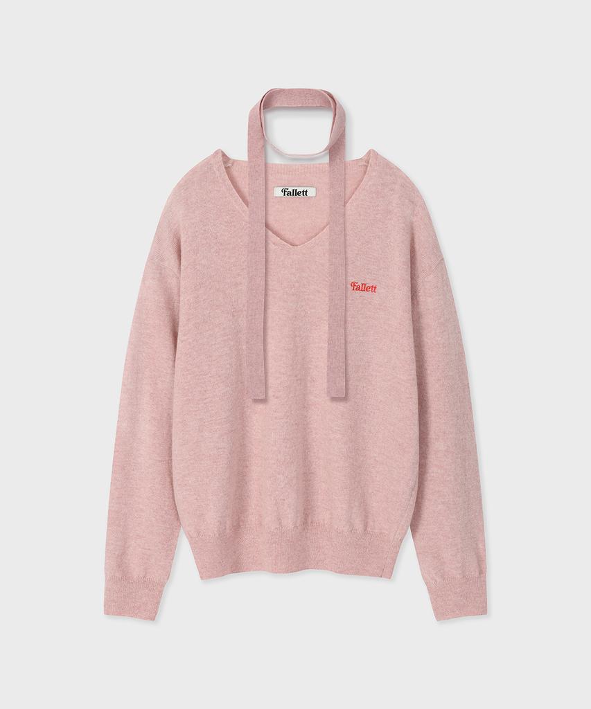FALLETT Small Story Logo V-Neck Knit Pink