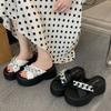 Popular thick-bottomed cool slippers for women's outer wear 2025 summer new high-value metal chain soft bottom cross-strapped slippers for women