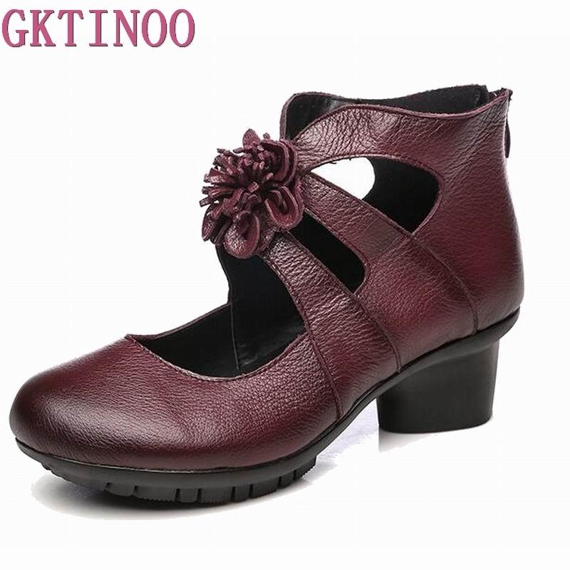 Fashion GKTINOO Vintage Summer Women's Shoes Genuine Leather High Heel Shoes 2025 Autumn Fashion Shoes Non-Slip Soft Bottom Women Pumps