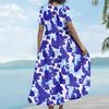 Women Casual Loose Bohemian Floral Dress Short Sleeve Long Maxi Summer Beach Swing Dress
