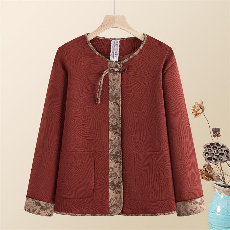 

Женская короткая куртка в новом китайском стиле 2025 года для весны и осени - модные топы для женщин среднего и пожилого возраста XL (90-110 jin)