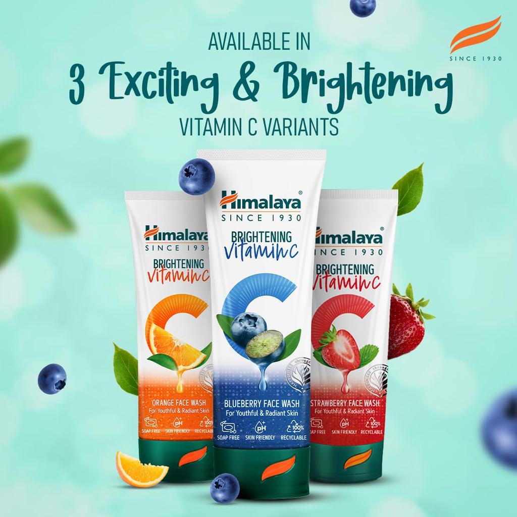 Himalaya Brightening Vitamin C Blueberry Face Wash 50ml Single Pack for Dull Skin Radiance