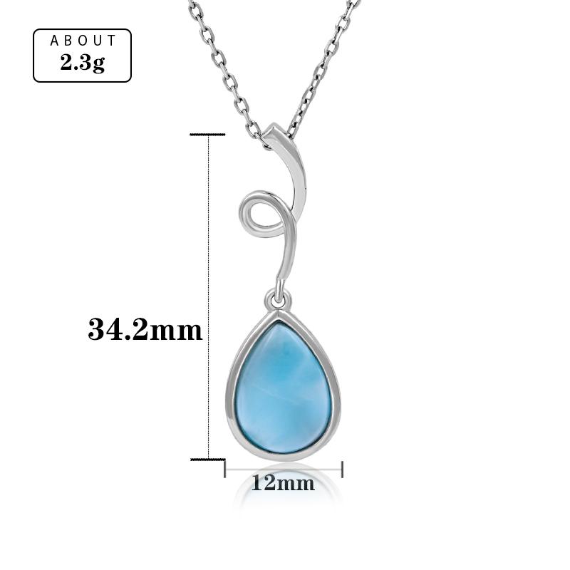 

925 Silver Jewelry Gifts Classic Pendant Necklace Natural Precious Larimar Retro Woman Oval Charm Rhodium Plated Gold