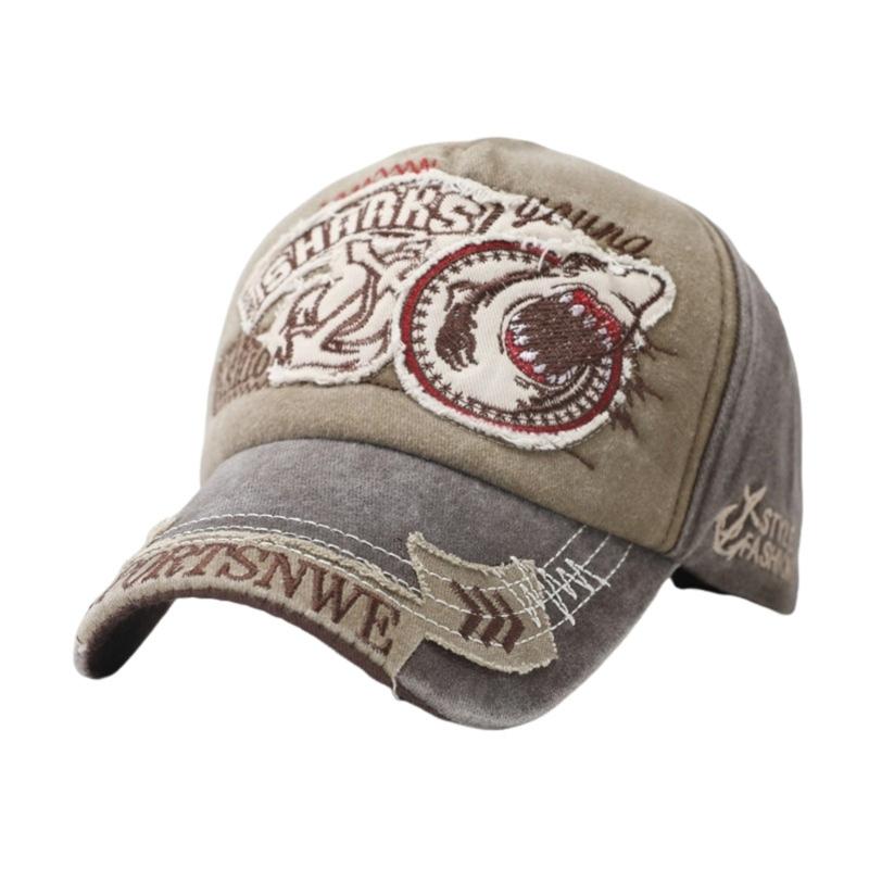 Water Scrubbing Jeans Baseball Cap With Embroidered Shark Design Adjustable Hat Circumference For Men And Women