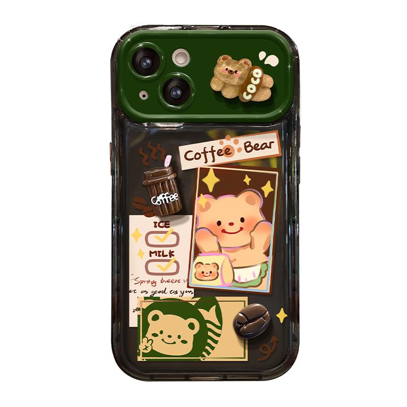 Butter Bear Doll Pendant Applicable To Apple 15promax Mobile Case IPhone 14 Flip Mirror XS Transparent
