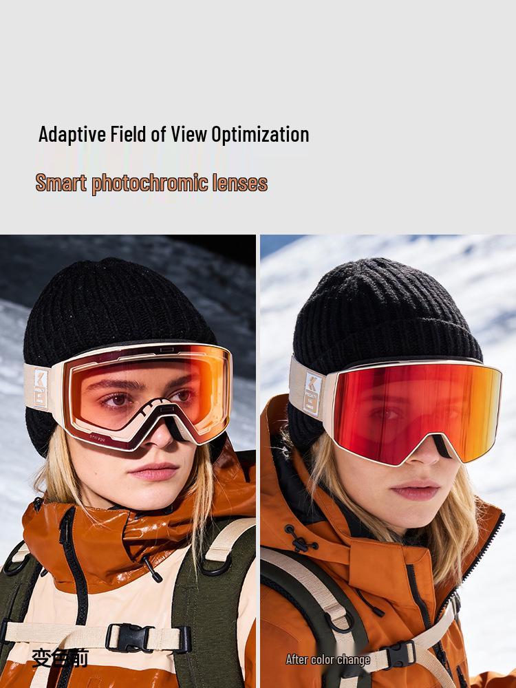 KAPVOE Color-Changing Anti-Fog Ski Goggles with Magnetic Buckle for Outdoor Sports